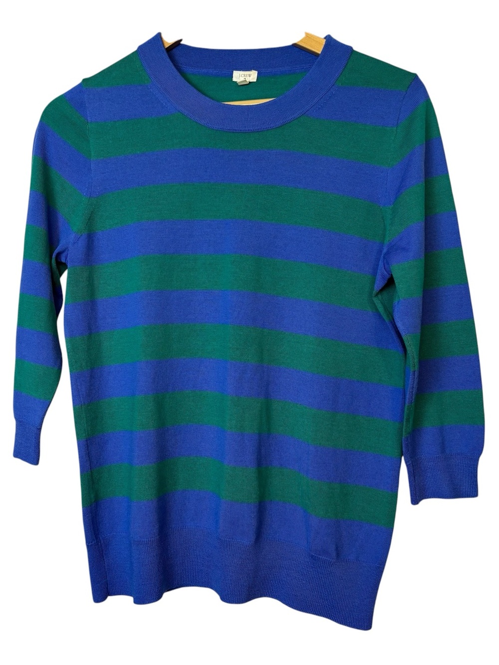 J. Crew Striped 100% Merino Wool Sweater 3/4 sleeve crew neck women’s size M - Picture 3 of 6